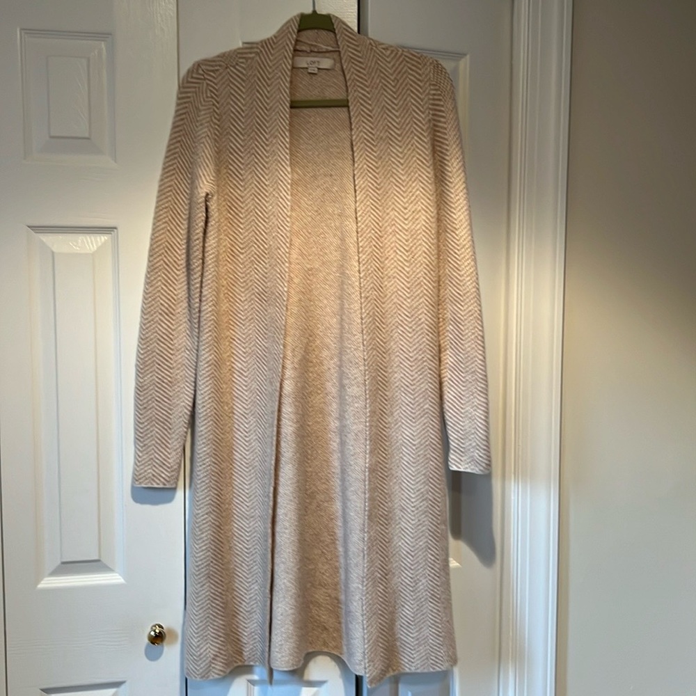 Loft Open Front Chevron Pattern Sweater Cardigan - image 2